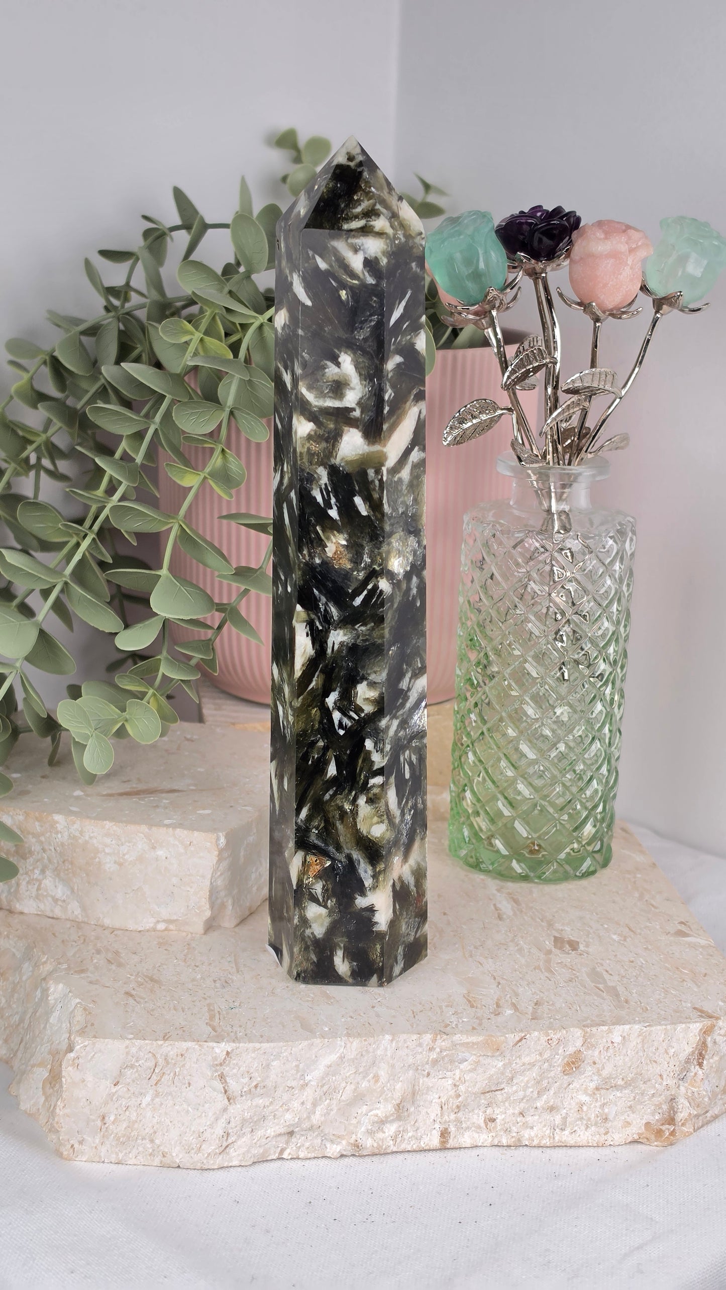 Green Tourmaline & Mica Large Tower