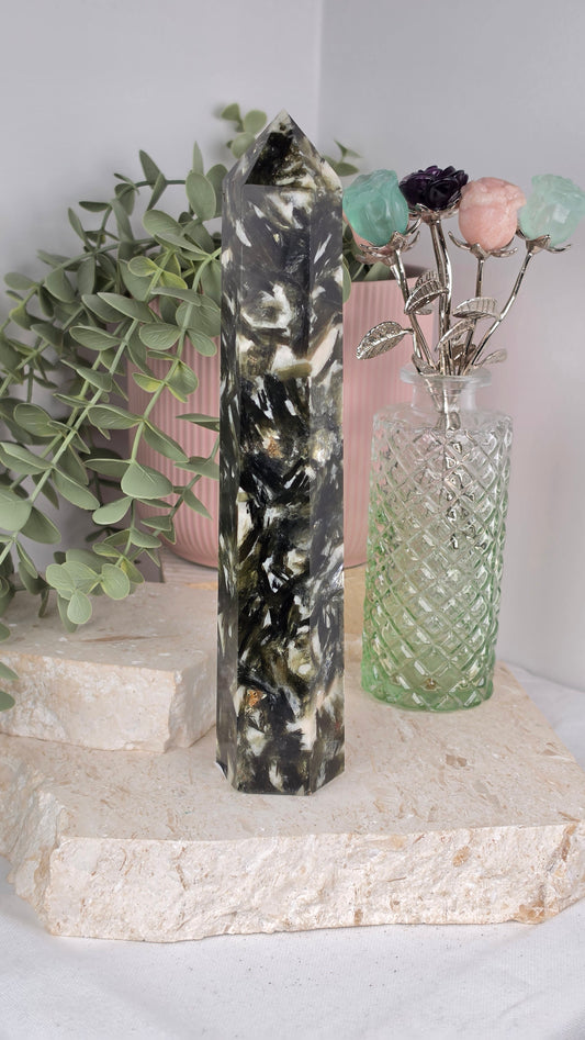 Green Tourmaline & Mica Large Tower