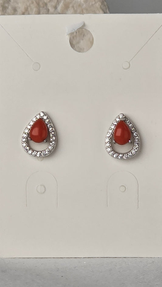 Red Jade Earrings Sterling Silver Studs