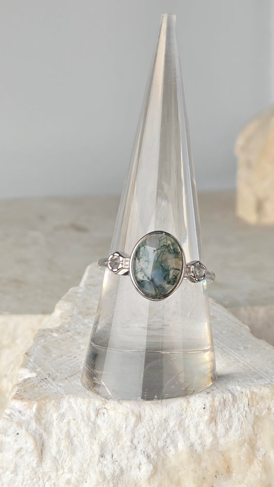 Moss Agate Sterling Silver Ring adjustable band