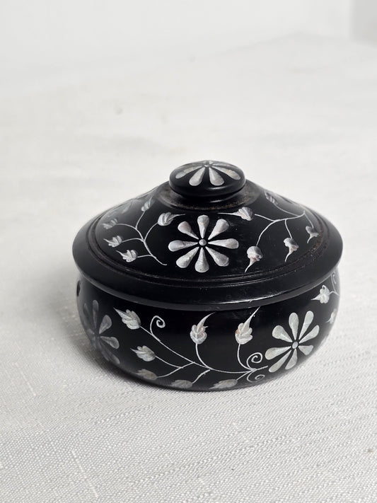 Vintage Hand Carved Black Soapstone Trinket Box