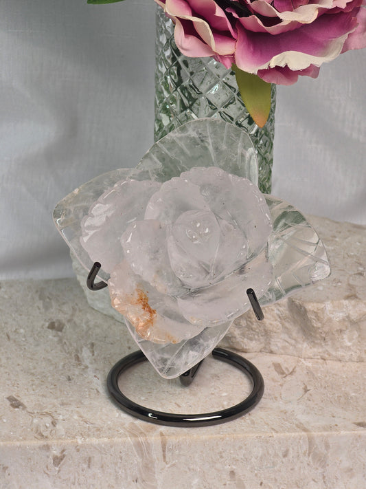 Clear Quartz/Fire Quartz Flower & stand