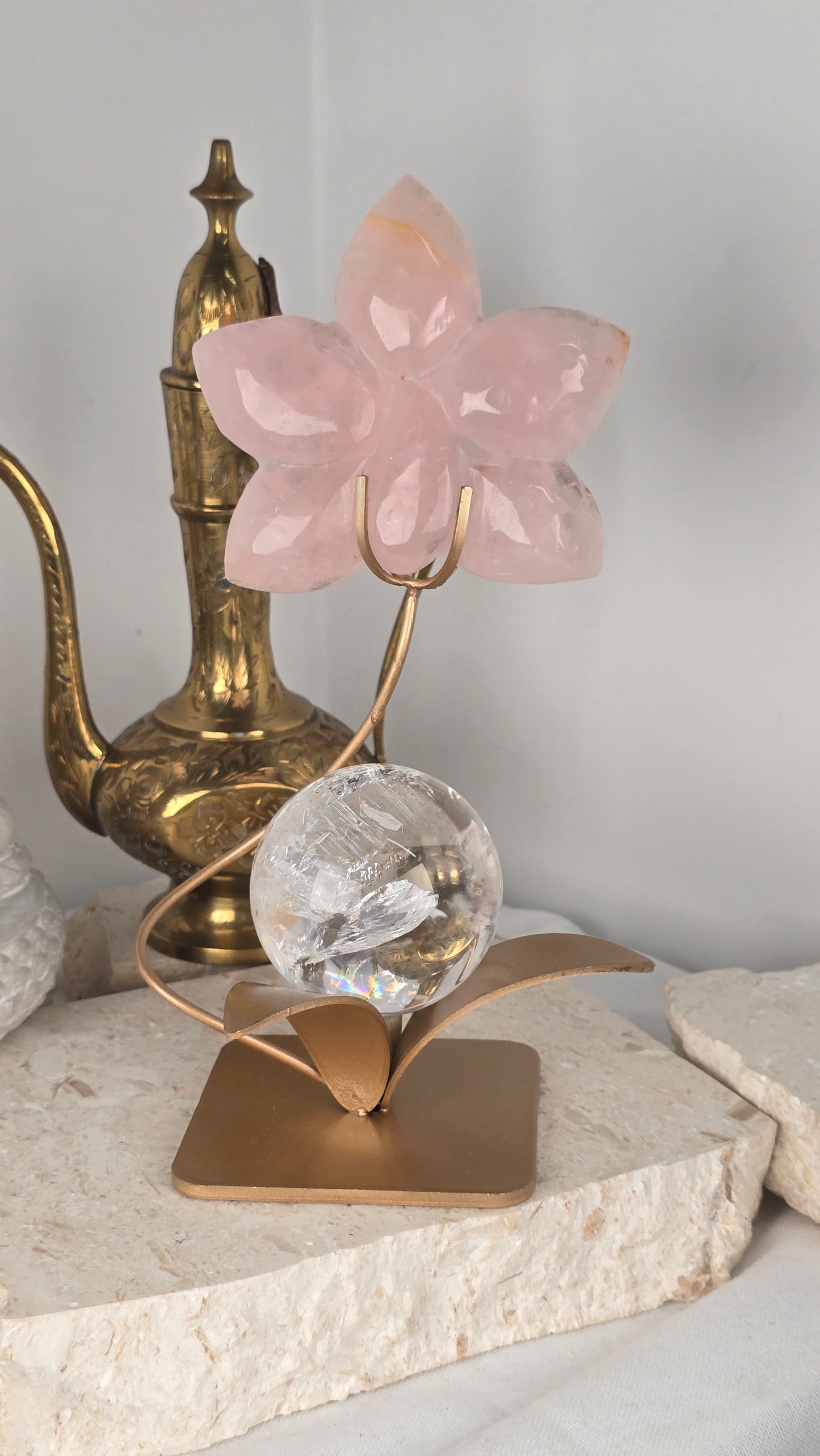 Rose Quartz Orchid & stand
