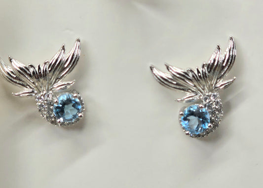 Topaz Mermaid Tail Sterling Silver Stud Earrings AAA Grade