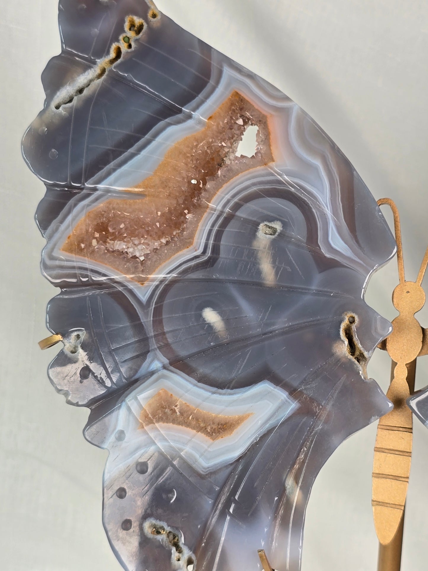 Peach Druzy Banded Agate Large Wings