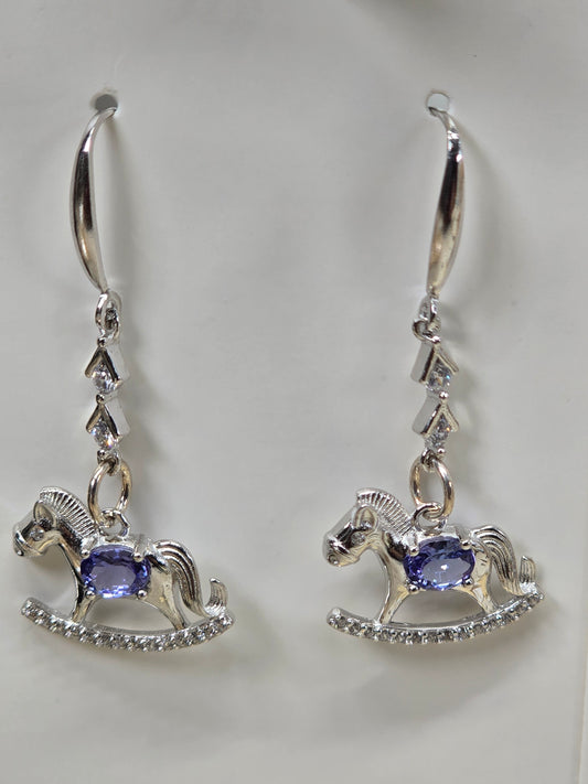 Tanzanite Rocking Horse Hook Sterling Silver Earrings AAA Grade