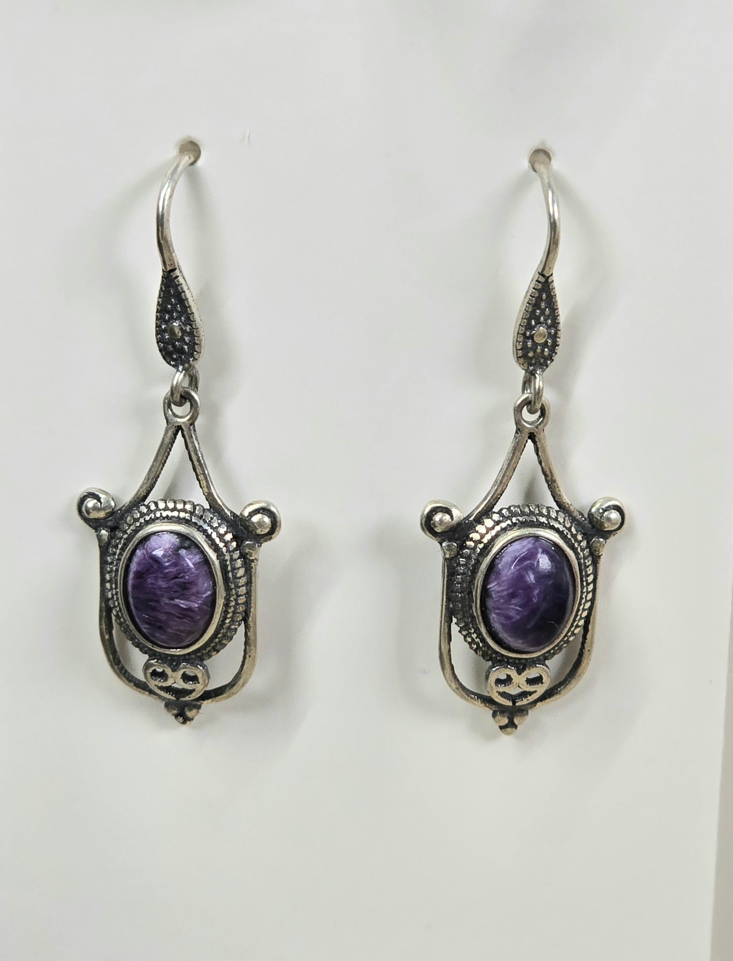 Charoite Hook Sterling Silver Earrings AAA Grade
