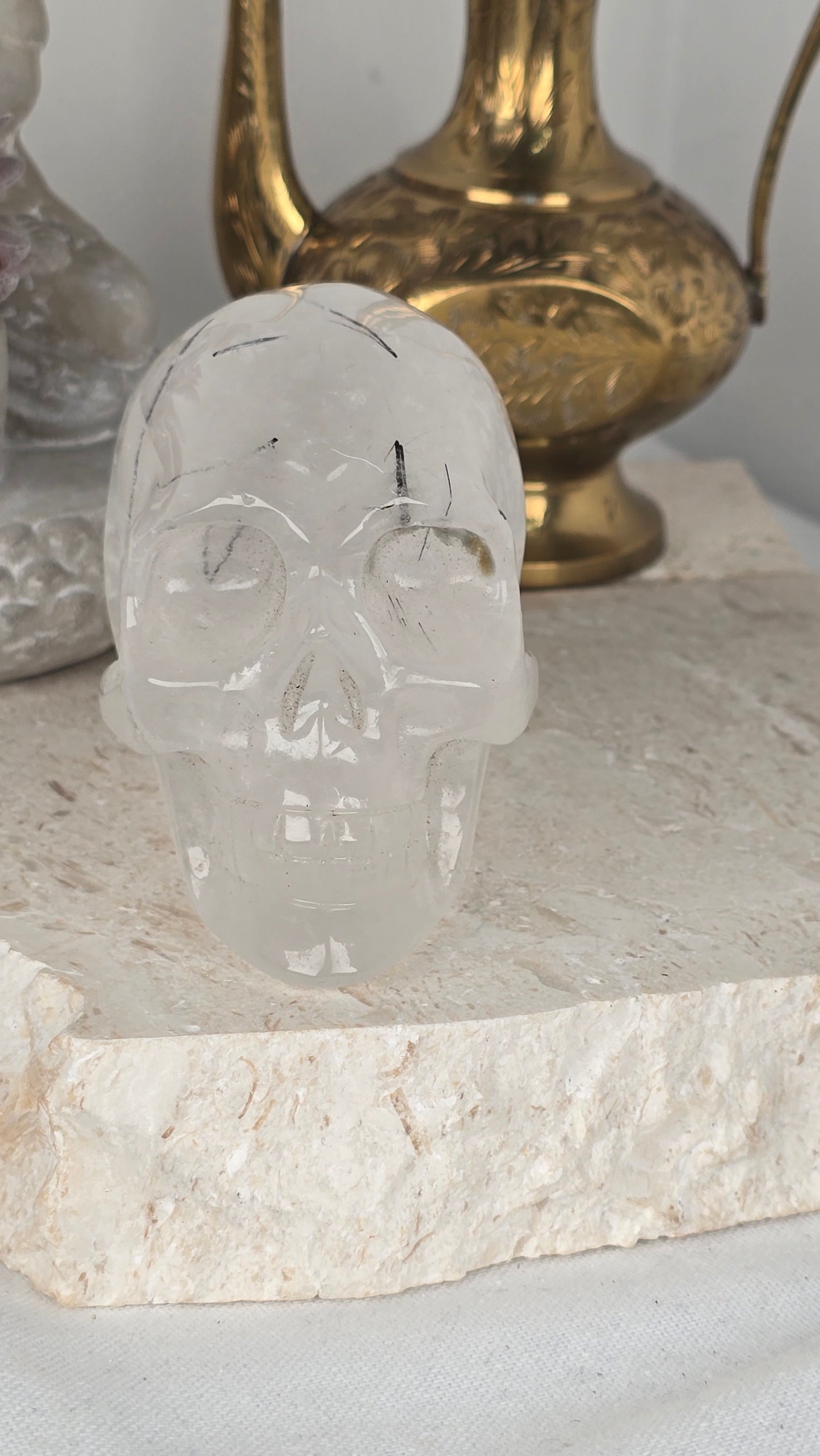 Clear Quartz with Black Tourmaline Skull