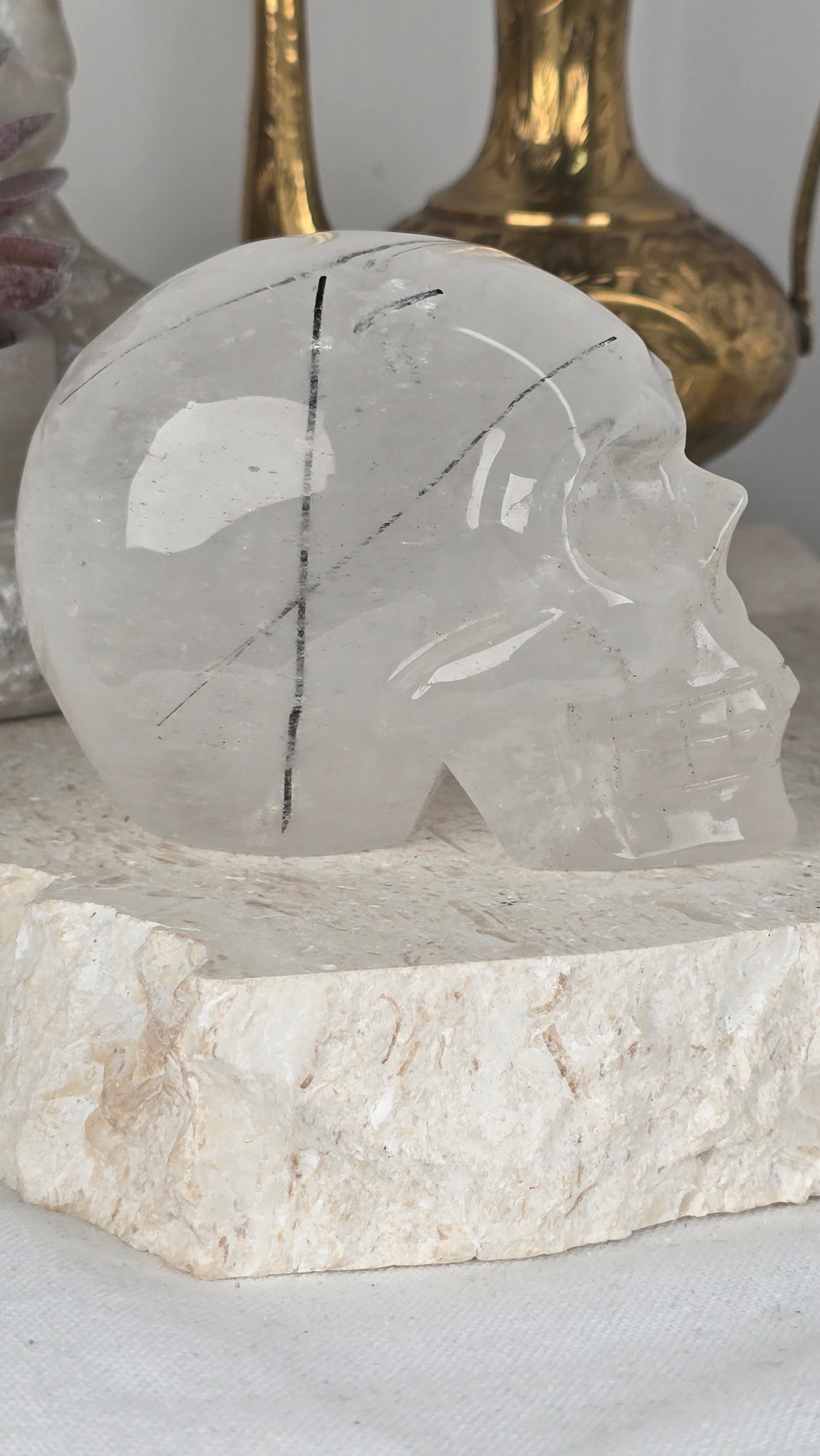 Clear Quartz with Black Tourmaline Skull