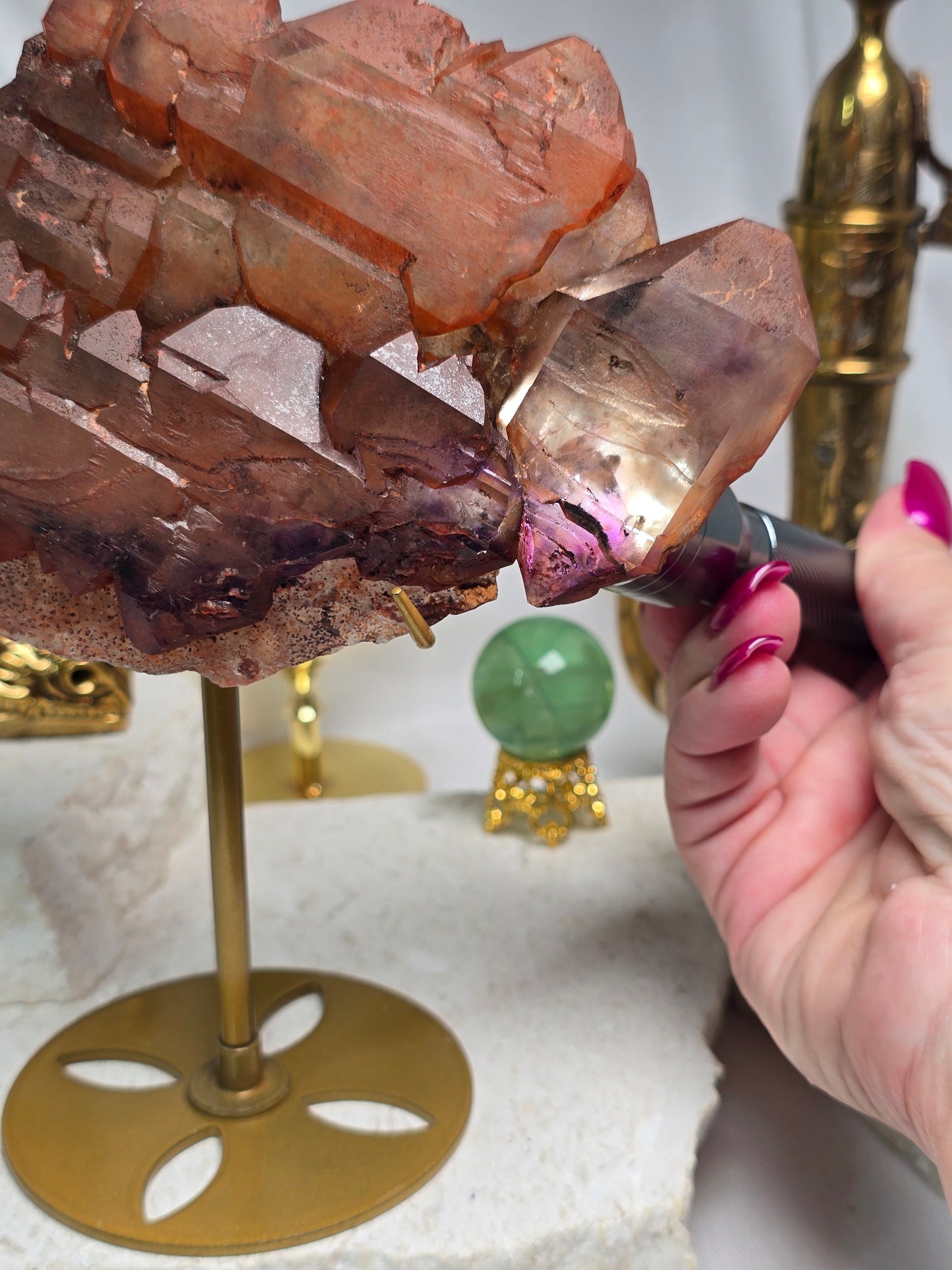 Madagascan Red Elestial Quartz with Amethyst Collectors Grade