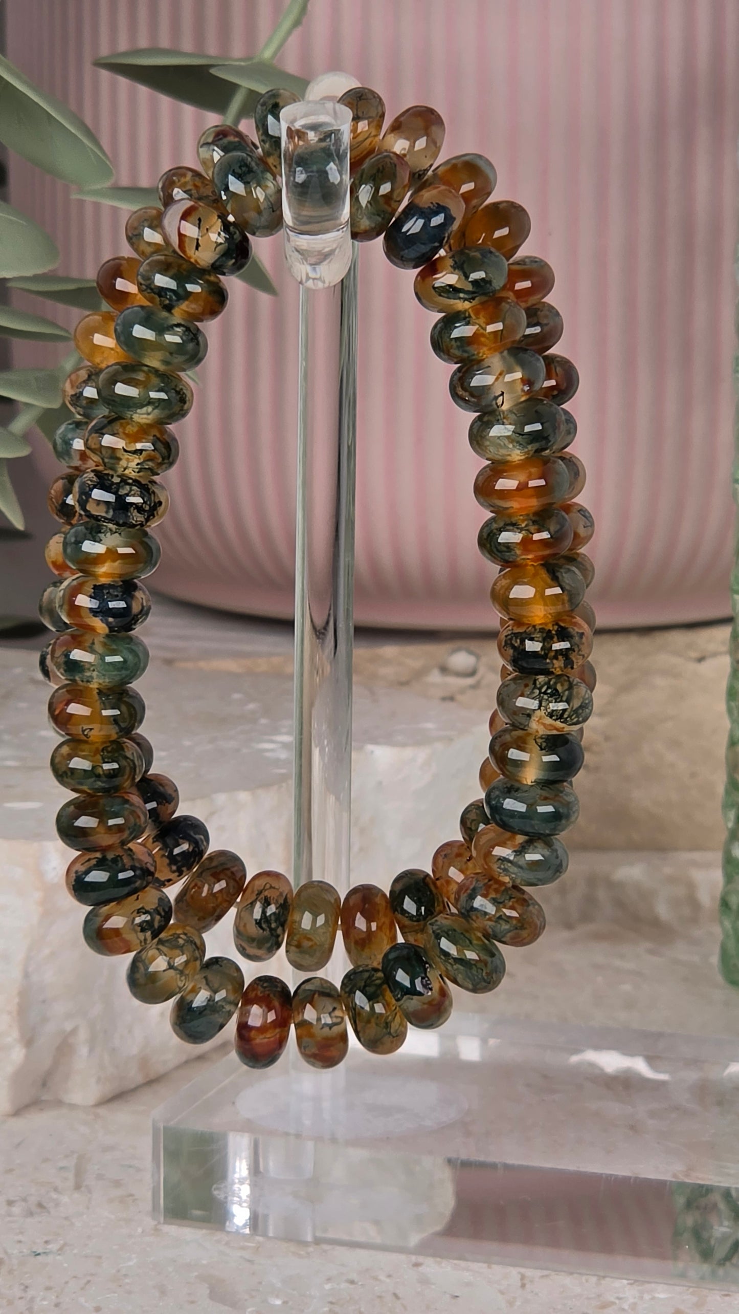 Red Moss agate eliptical 7mm bracelet