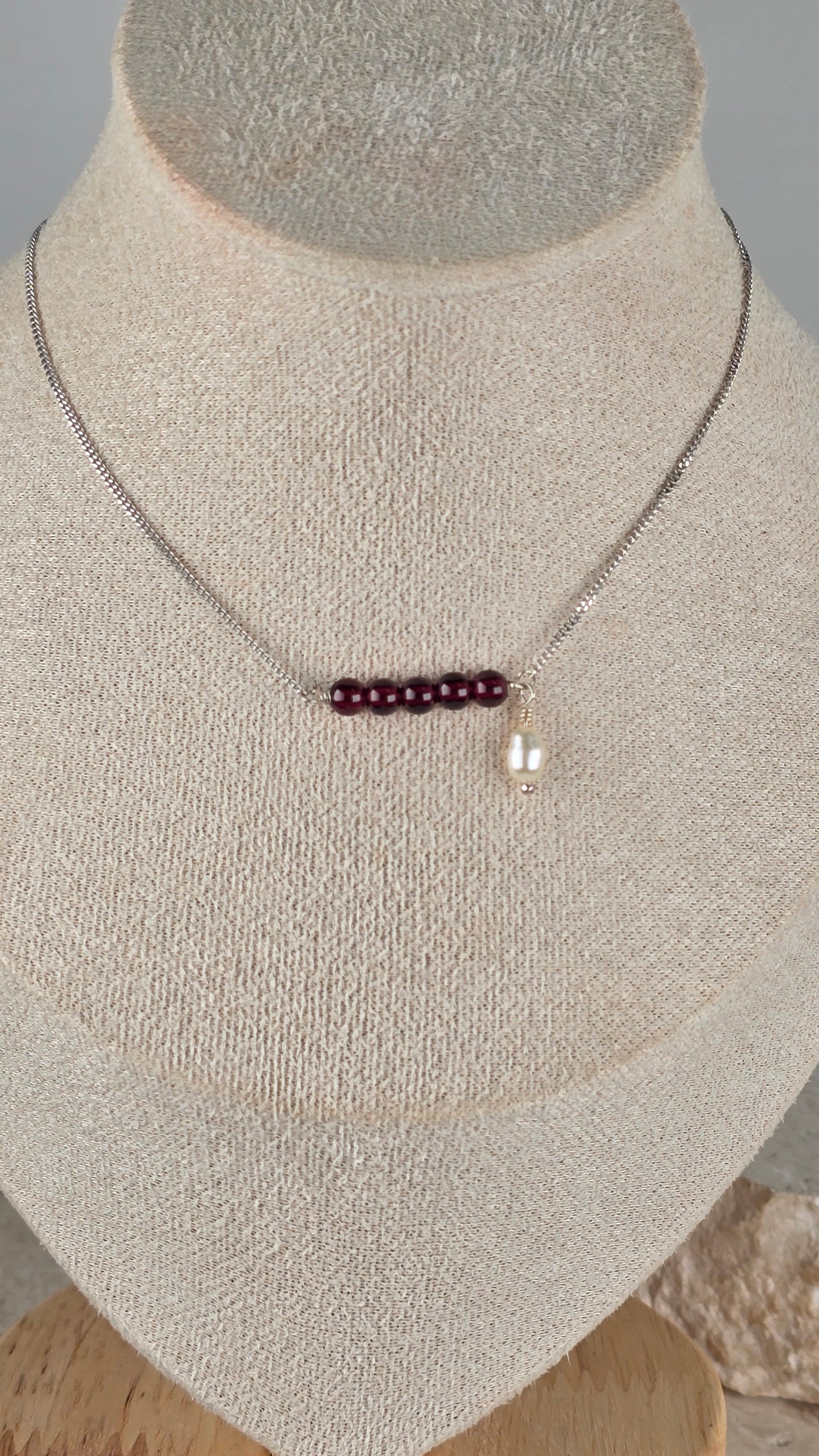 Garnet & Freshwater Pearl Sterling Silver Necklace