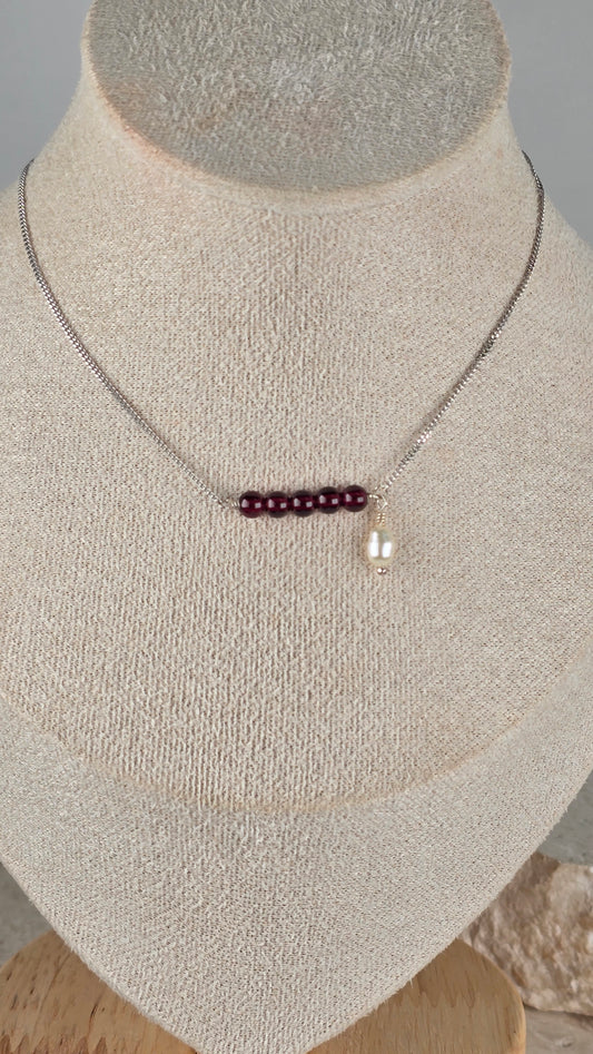 Garnet & Freshwater Pearl Sterling Silver Necklace