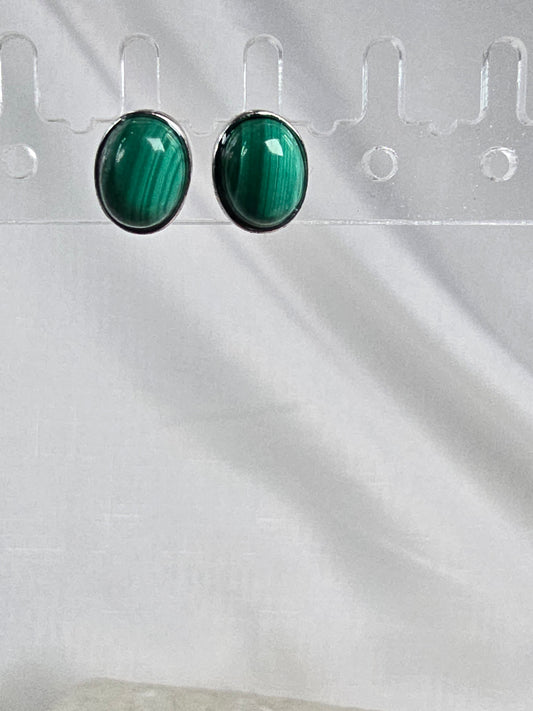 Natural Malachite Sterling Silver stud Earrings