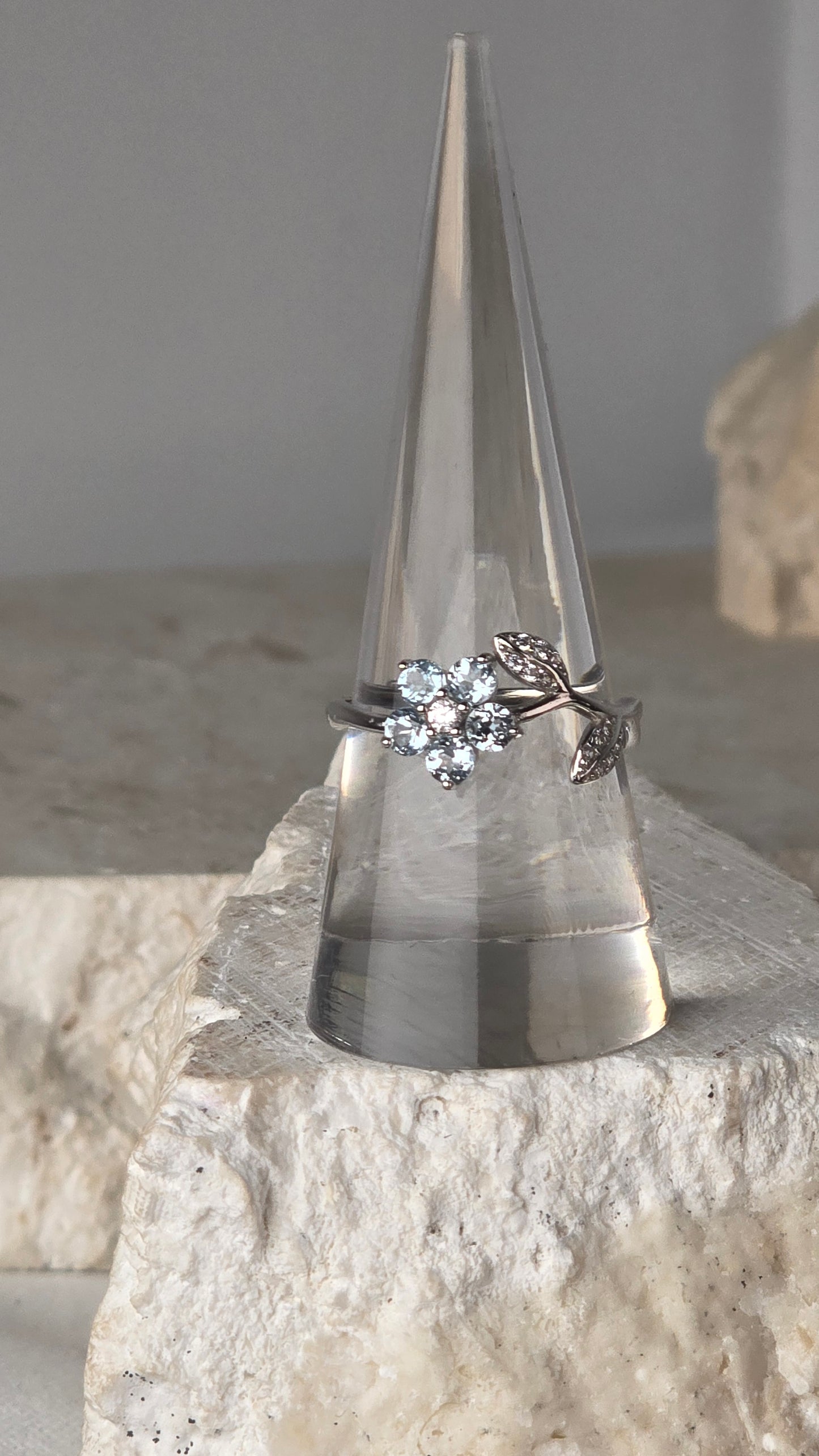 Aquamarine Sterling Silver Ring adjustable band