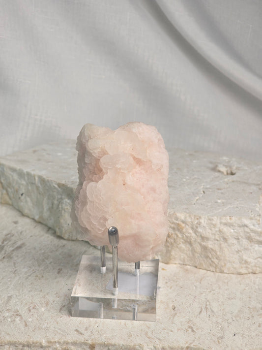 Pink Mangano Calcite Specimen & stand