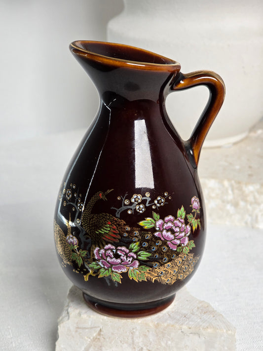 Vintage Japanese Peacock Small Ceramic Pitcher
