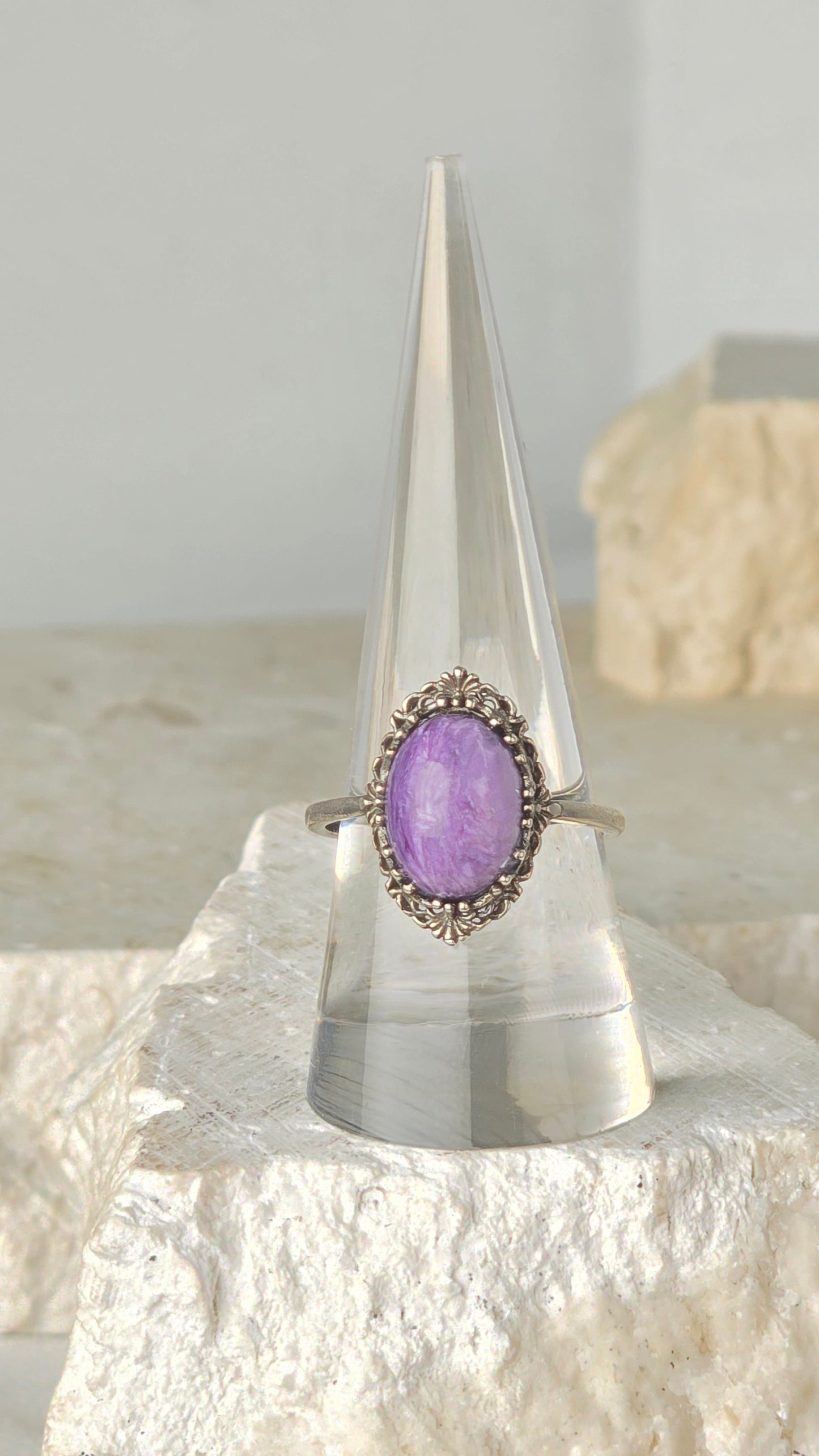Charoite Sterling Silver Ring adjustable band
