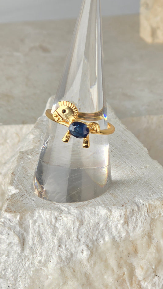 Blue Sapphire Sterling Silver/gold plated Ring adjustable band