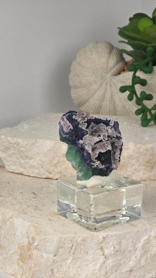 Green, Purple, White Fluorite Specimen