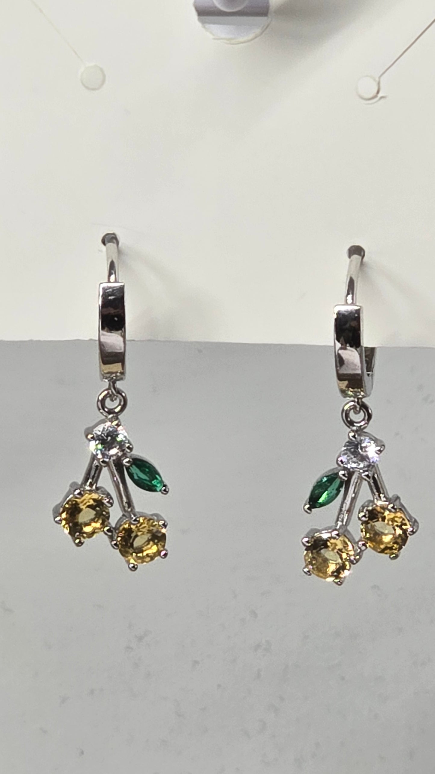 Citrine & Emerald Earrings Sterling Silver Huggie