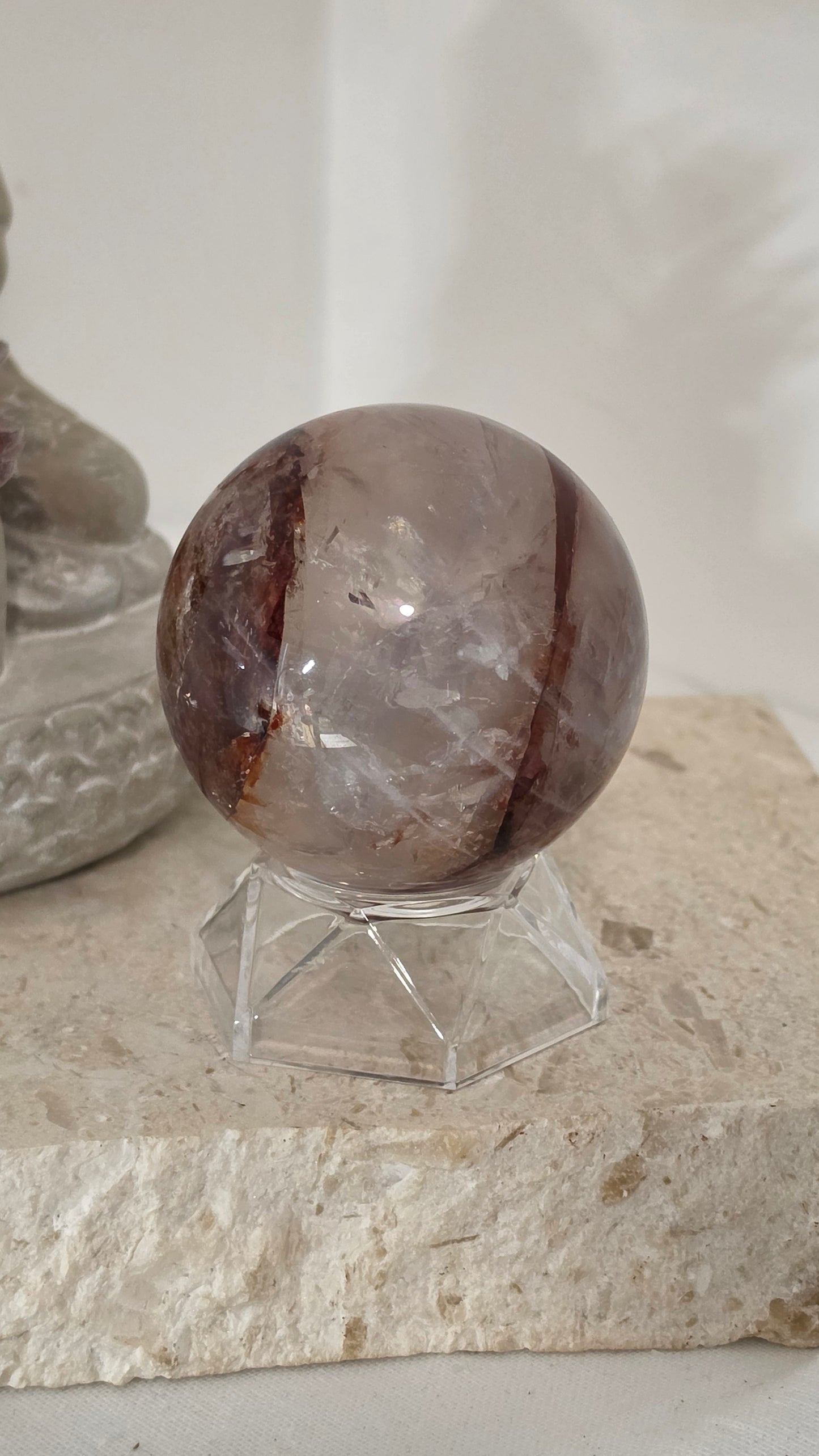 Fire Quartz & Gyrssol Rose Quartz Sphere