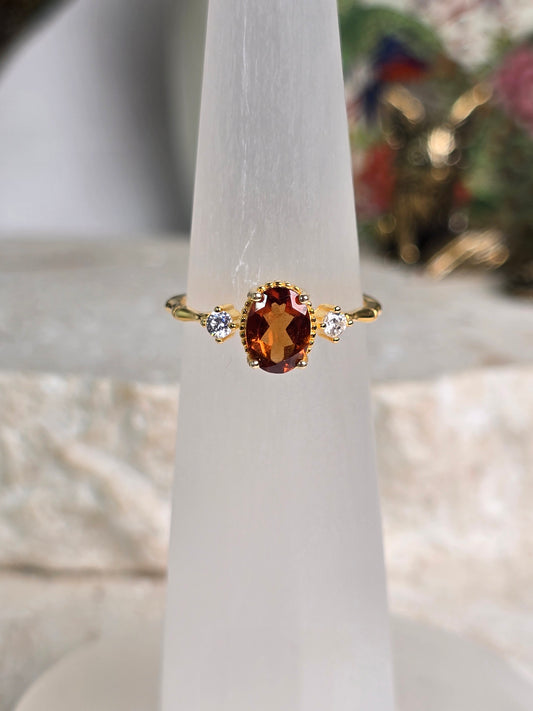 Orange Garnet gold plated Sterling silver adjustable Ring
