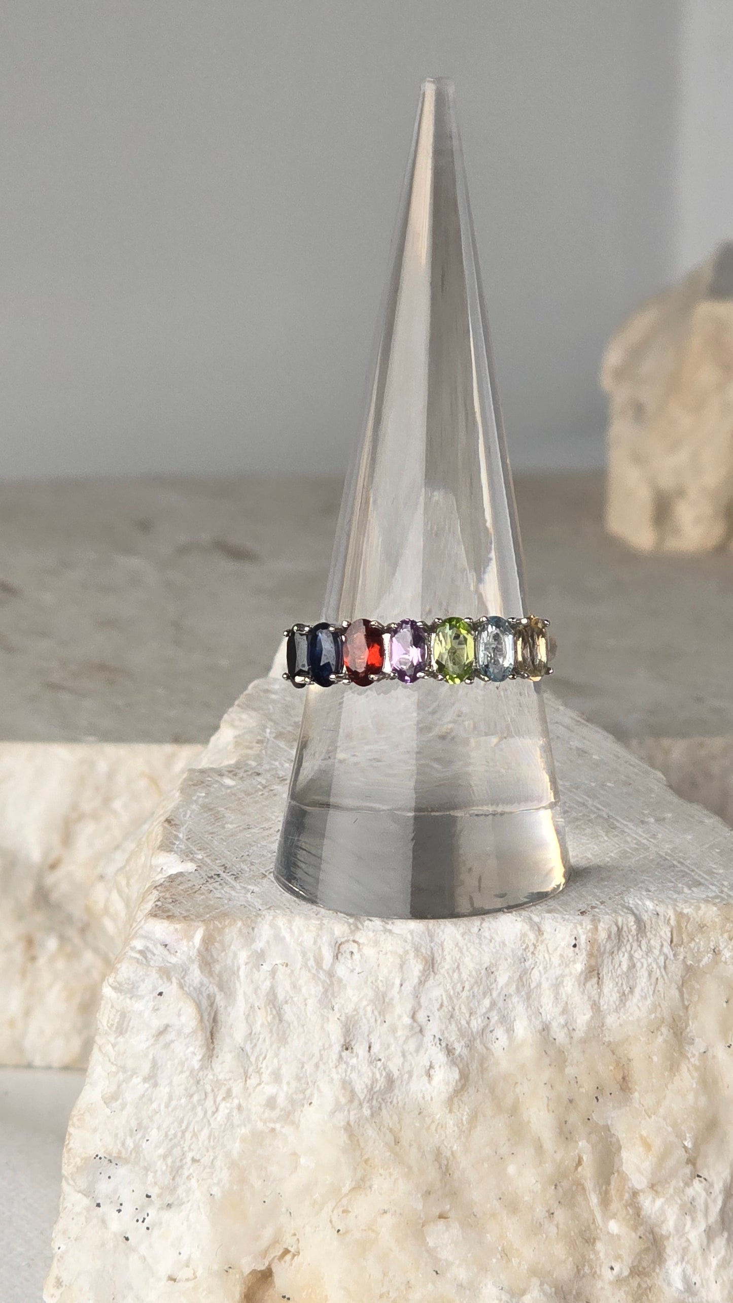 Multi stone Sterling Silver Ring adjustable band