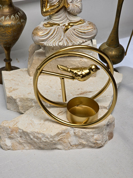 Gold Metal Bird Sphere/tea light candle Stand