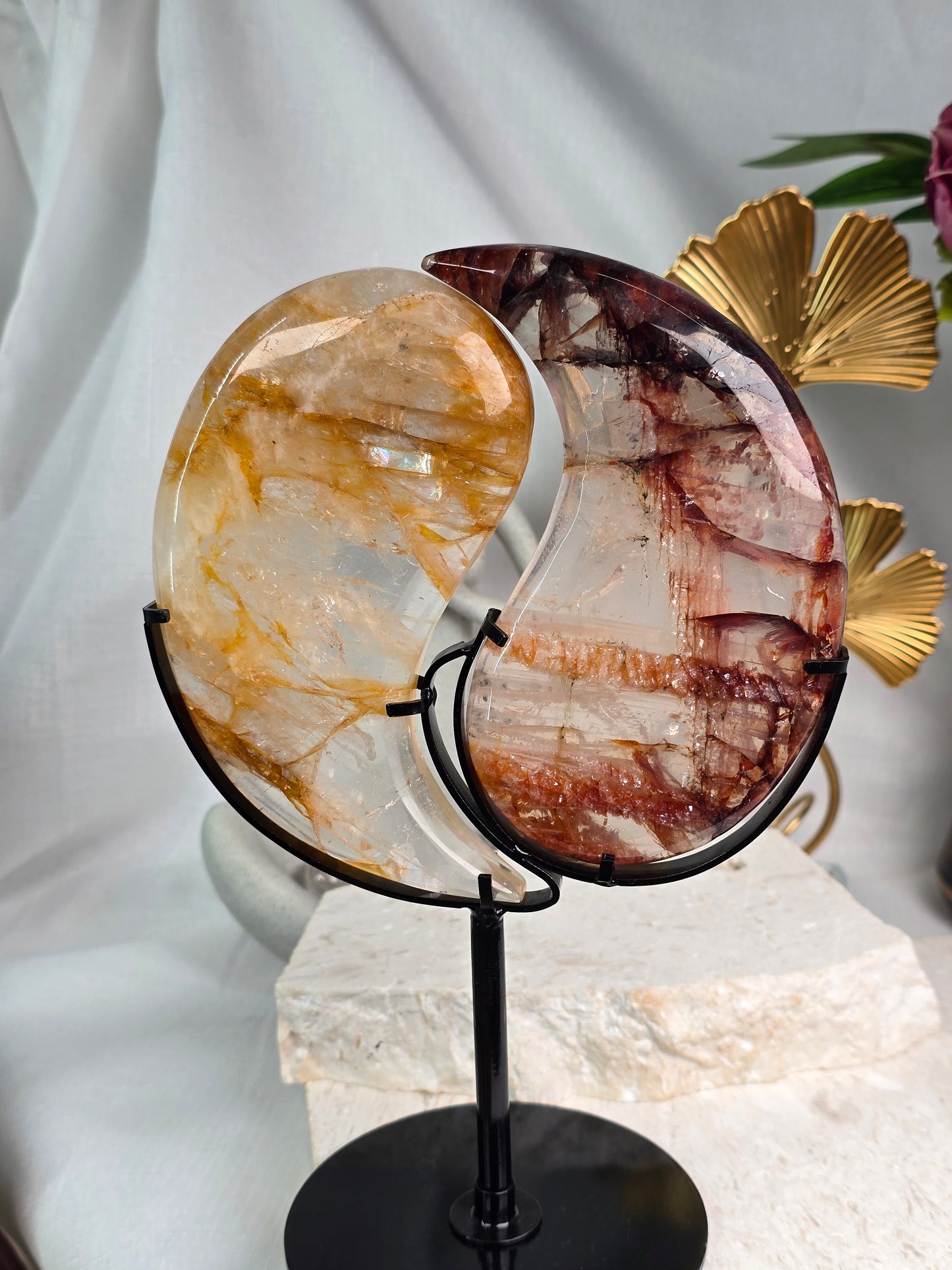 Large Golden Healer & Fire Quartz Yin Yang