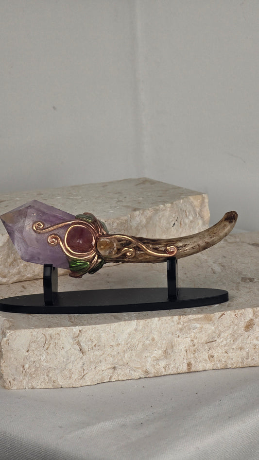Amethyst Deer Antler Wand
