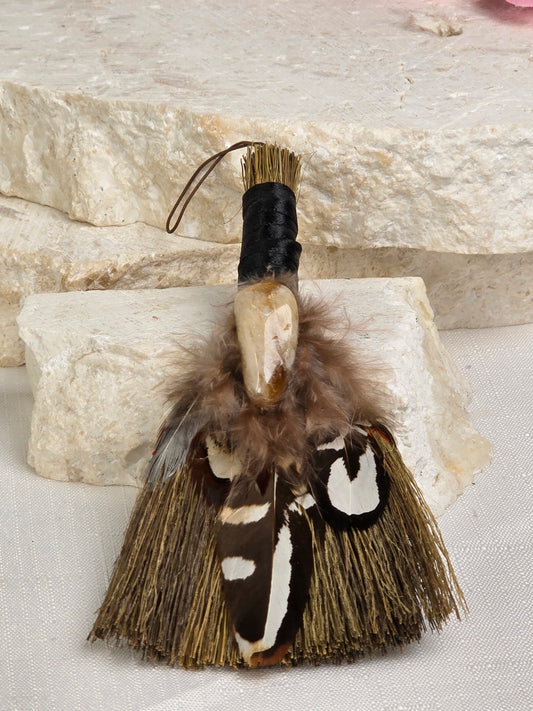 Hand crafted Ritual Bessom with feathers and Honey Citrine