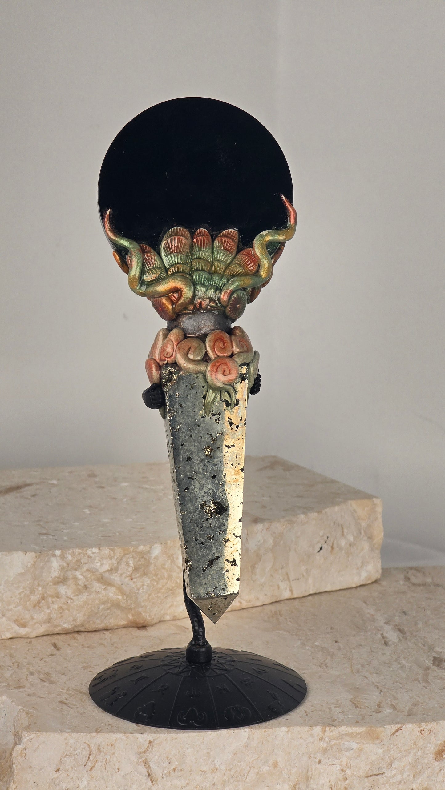Pyrite & Obsidian Scrying Mirror Wand