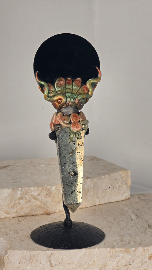 Pyrite & Obsidian Scrying Mirror Wand