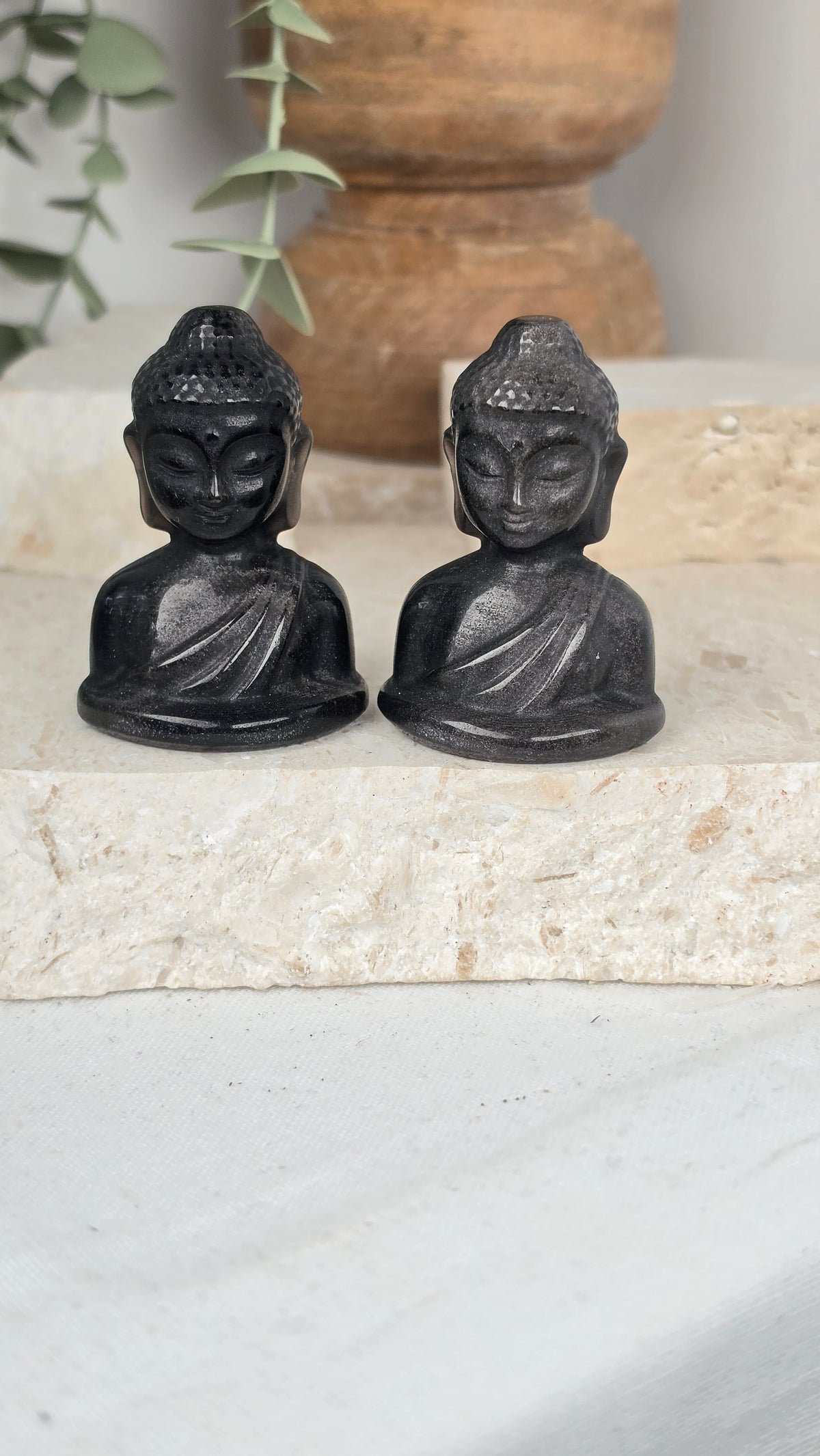 Silver Sheen Obsidian Buddha Head