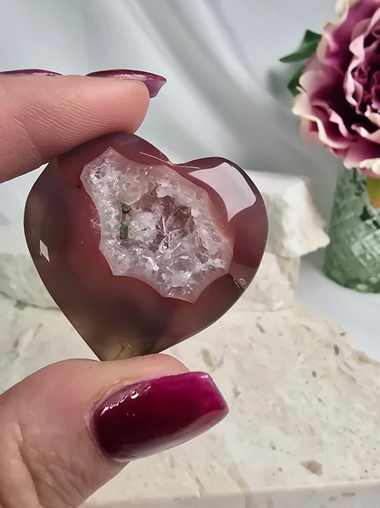Red Banded Agate Druzy Heart