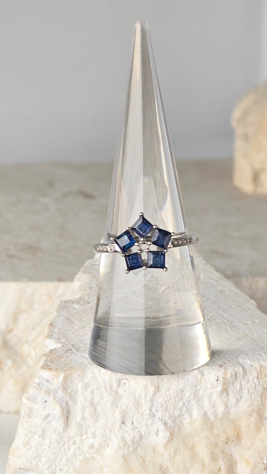 Blue Sapphire Sterling Silver Ring adjustable band
