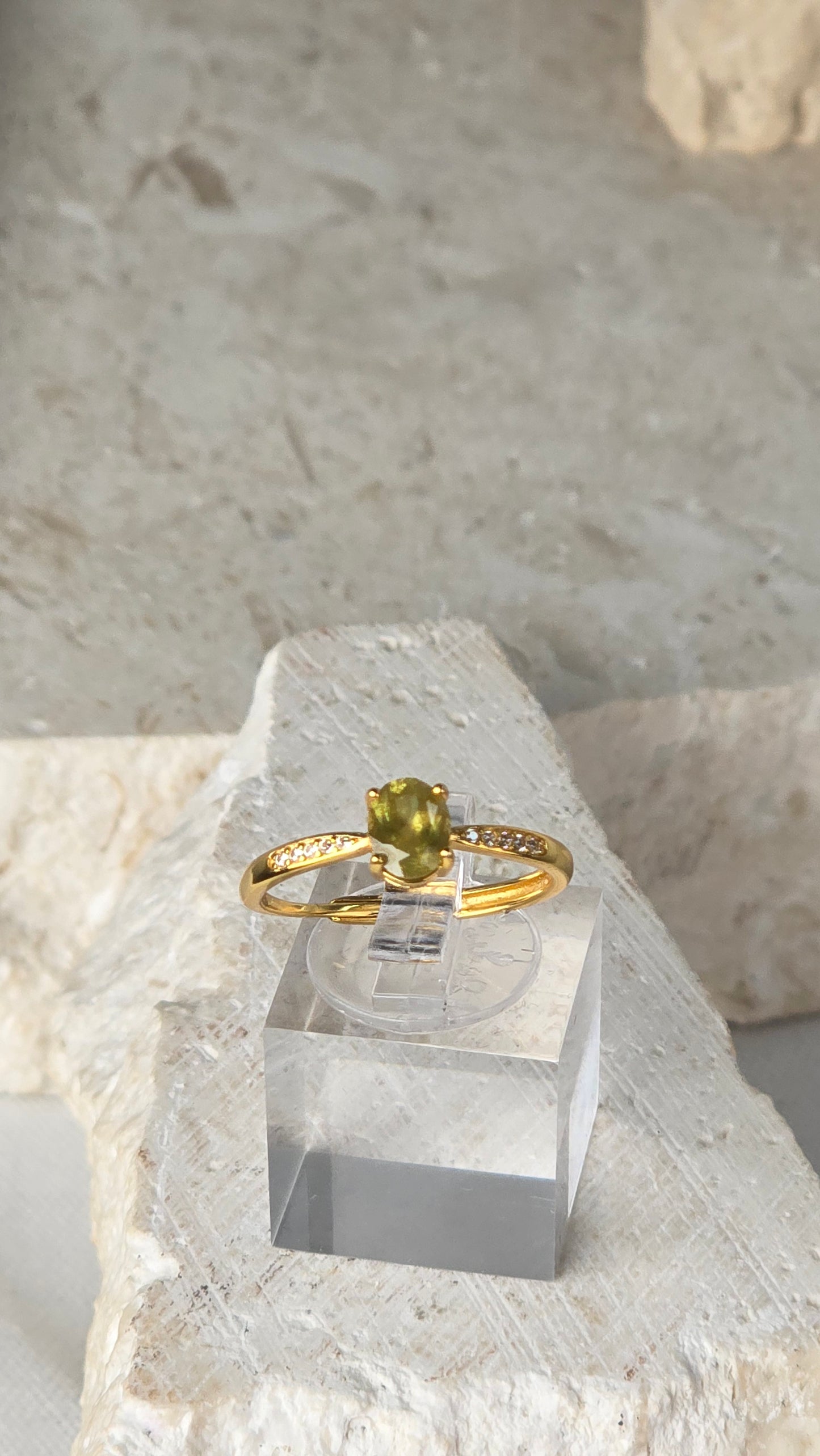Chrysoberyl Sterling Silver/gold plated Ring adjustable band