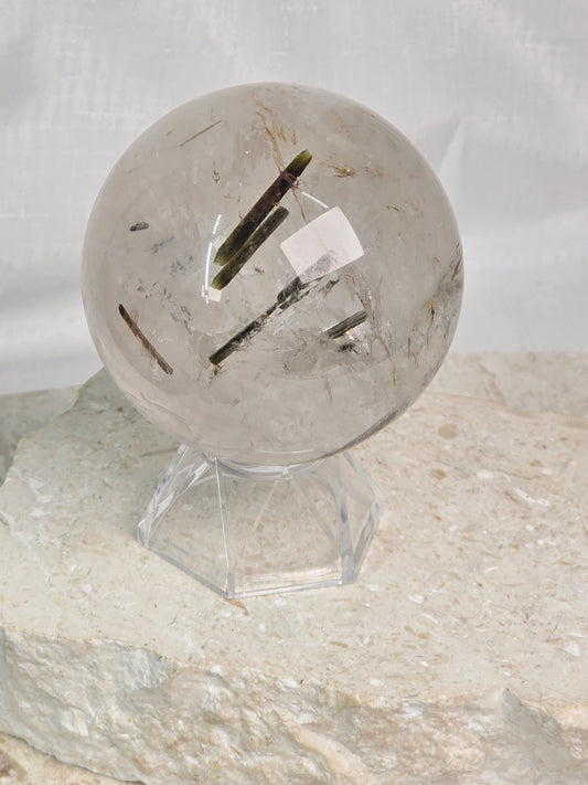Green Tourmaline in Quartz Sphere