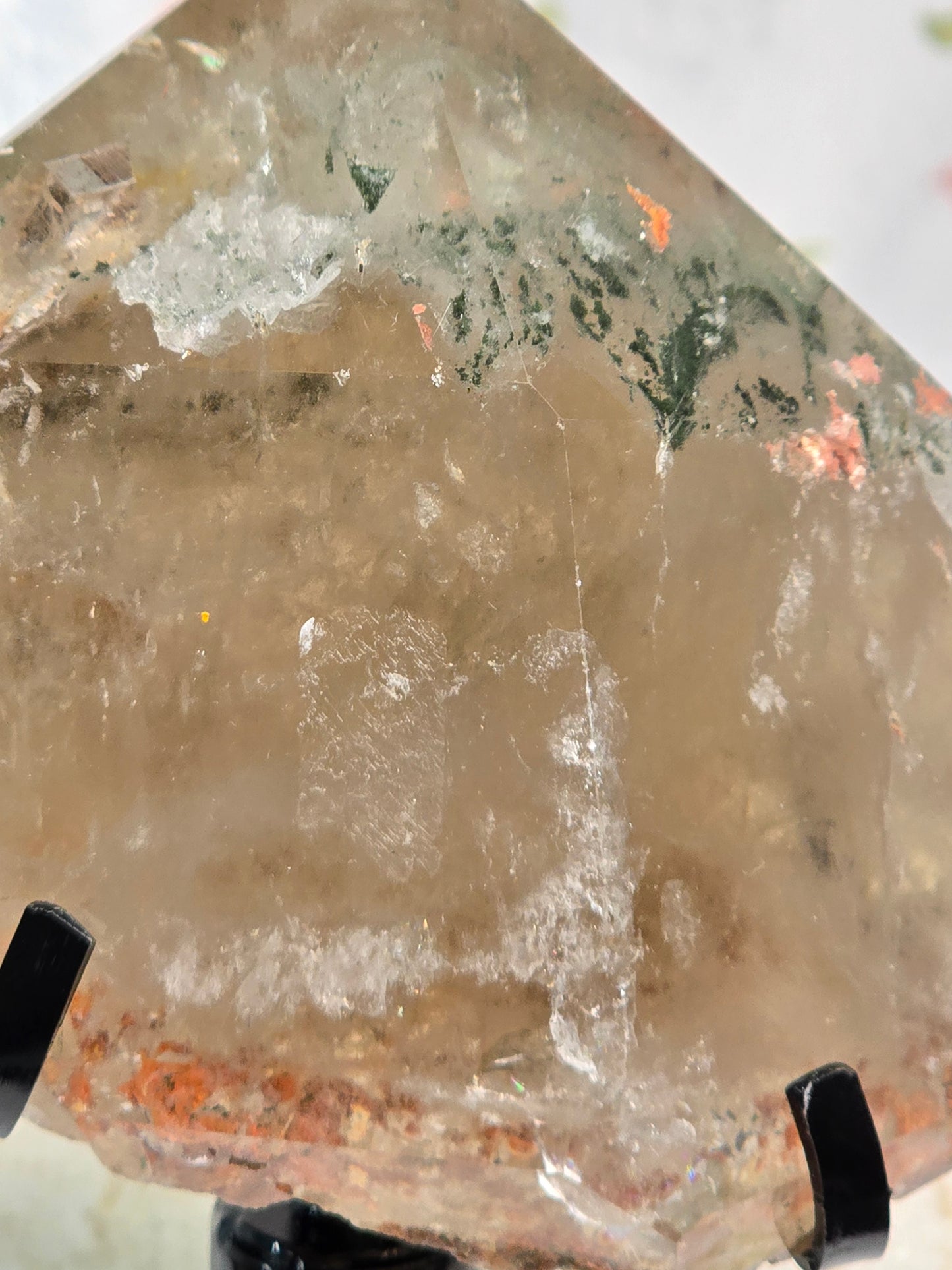Smoky Garden Quartz Point on custom rotating stand