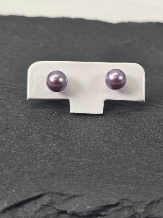 Black Cultured Pearl Stud Earrings