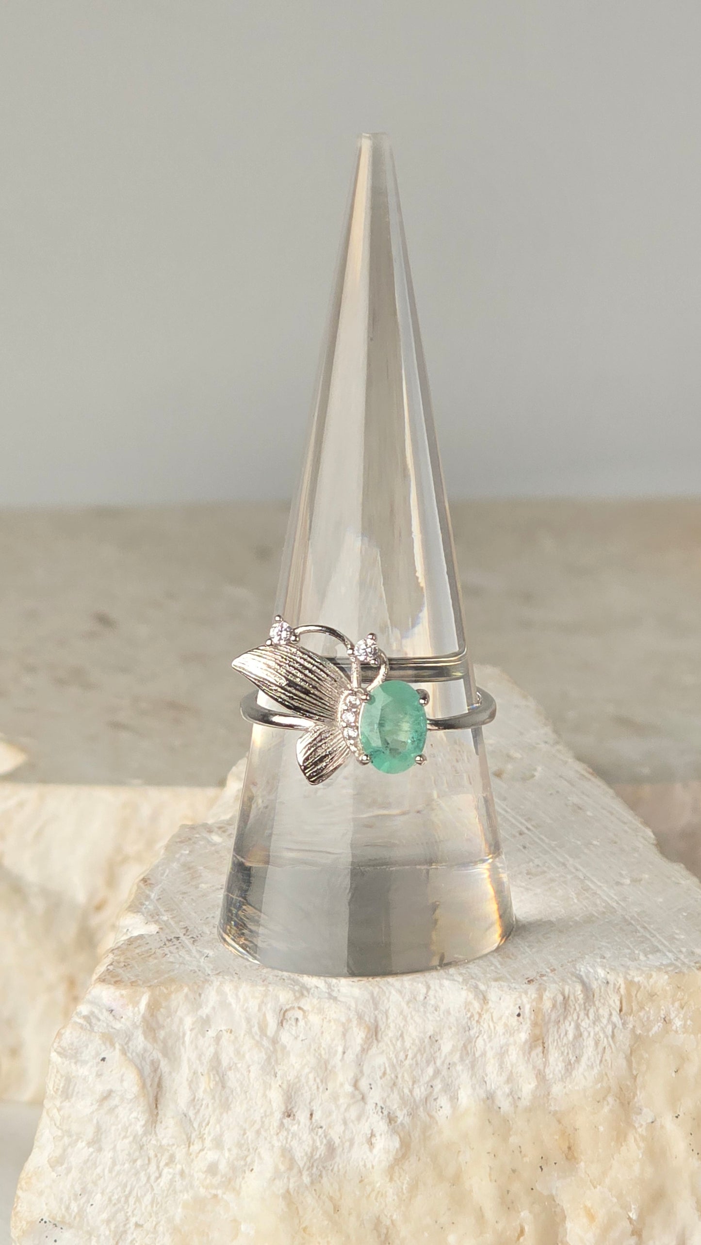 Emerald Sterling Silver Ring adjustable band