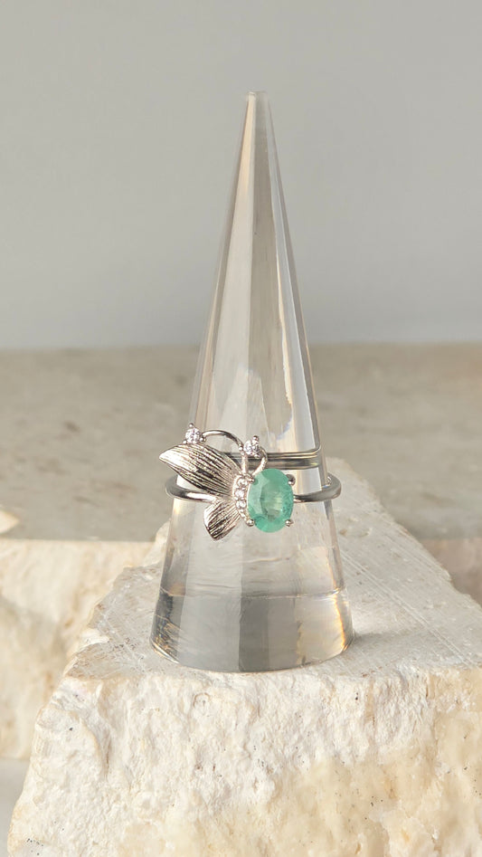 Emerald Sterling Silver Ring adjustable band