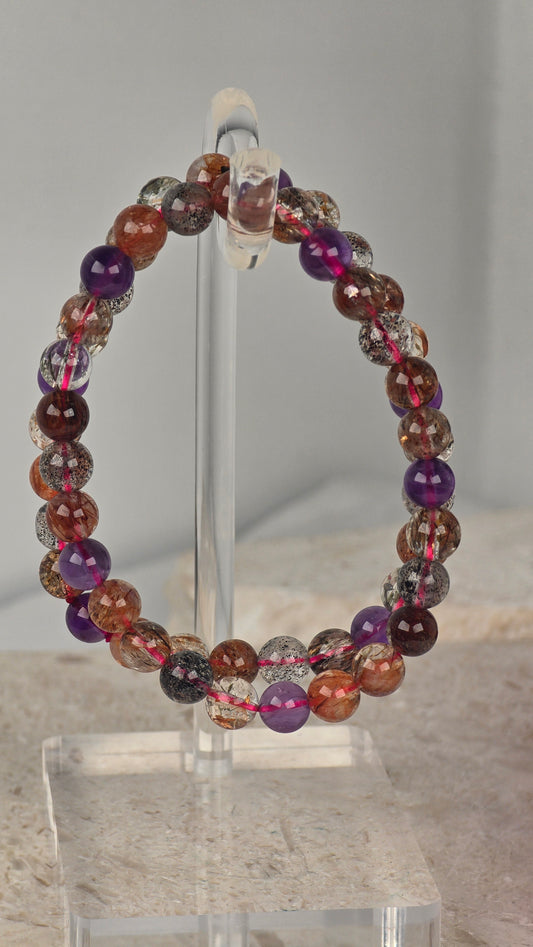 AAA Amethyst & Mixed Rutile Quartz Bracelet